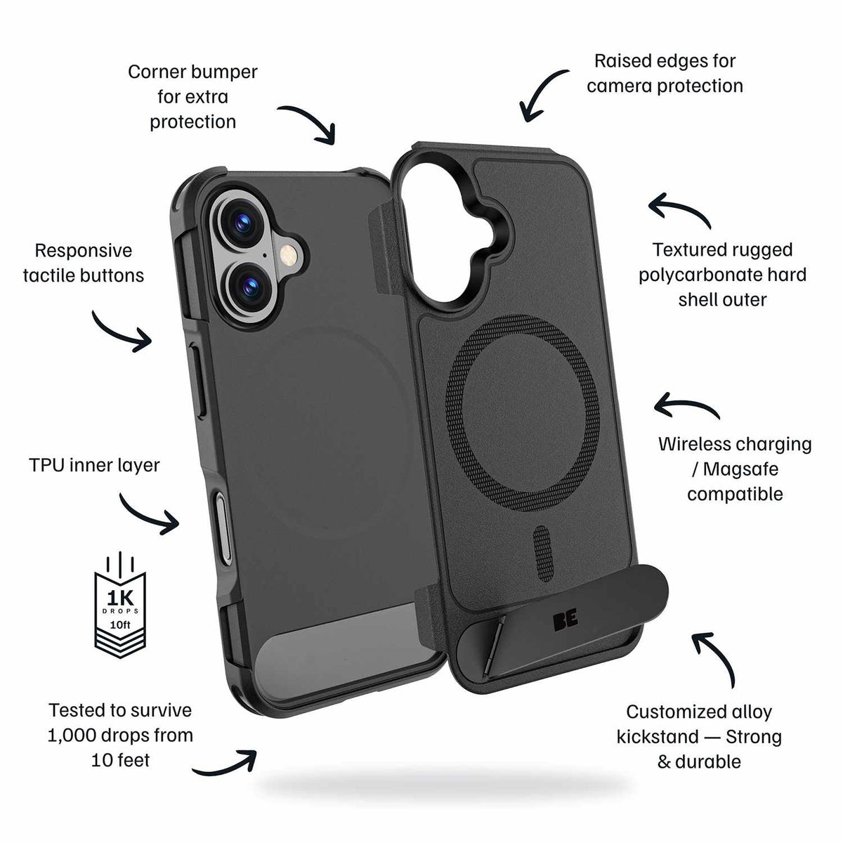 Blu Element Armour Ultra MagSafe with Kickstand Case Black for iPhone 17