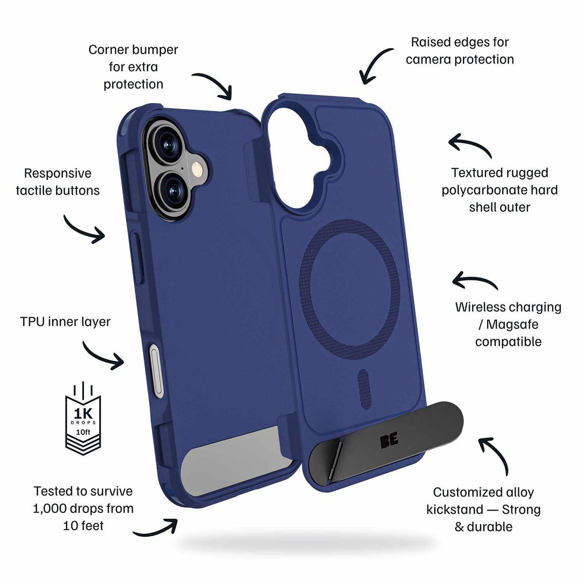 Blu Element Armour Ultra MagSafe with Kickstand Case Navy for iPhone 17