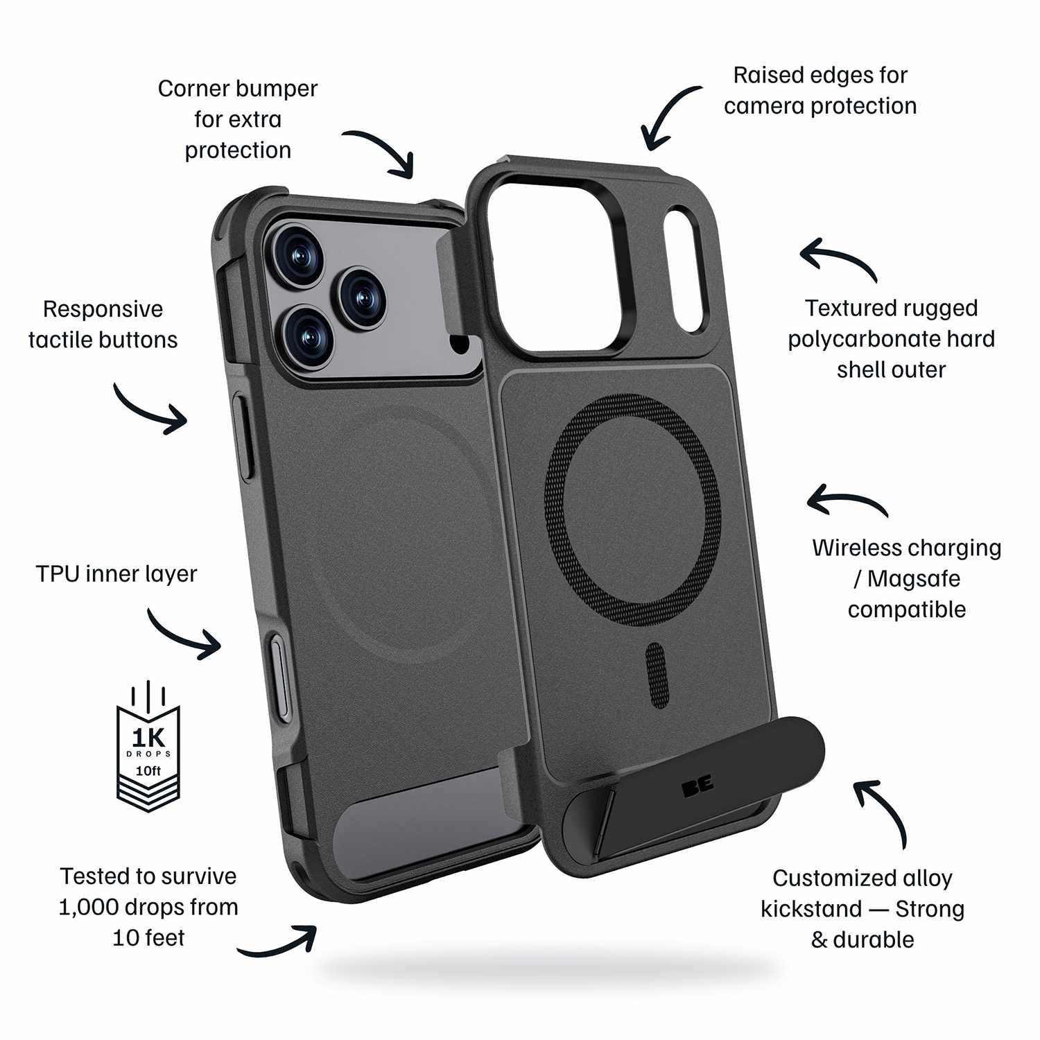 Blu Element Armour Ultra MagSafe with Kickstand Case Black for iPhone 17 Pro