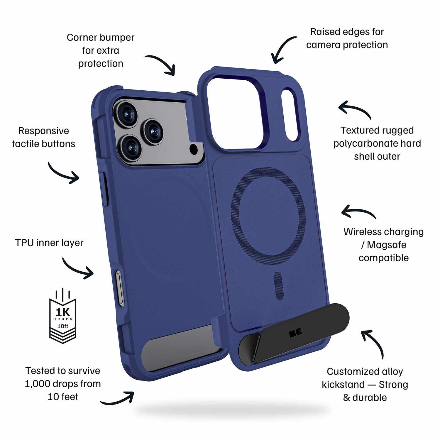 Blu Element Armour Ultra MagSafe with Kickstand Case Navy for iPhone 17 Pro Max