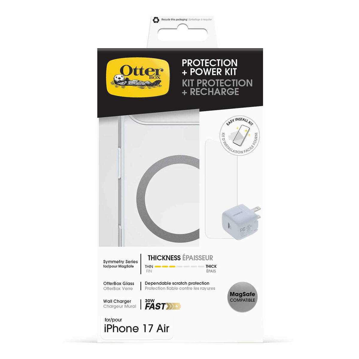 OtterBox Protection+Power Kit (Symmetry Clear MagSafe with Glass + Wall Charger 30W White) Clear for iPhone Air