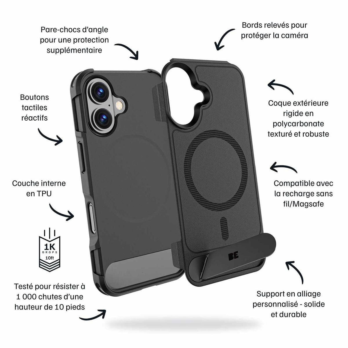 Blu Element Armour Ultra MagSafe with Kickstand Case Black for iPhone 16