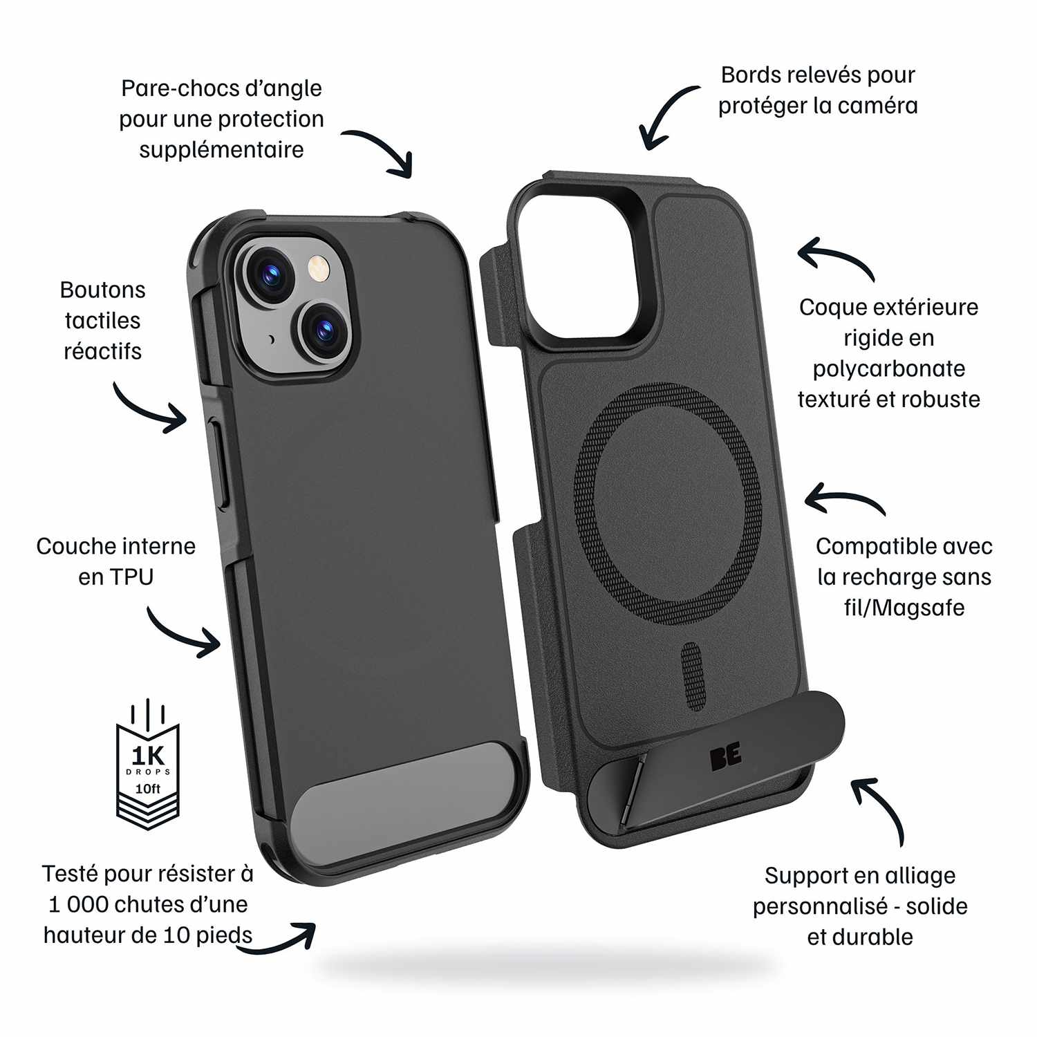 Blu Element Armour Ultra MagSafe with Kickstand Case Black for iPhone 13, iPhone 14, iPhone 15, iPhone 16e, iPhone 17e