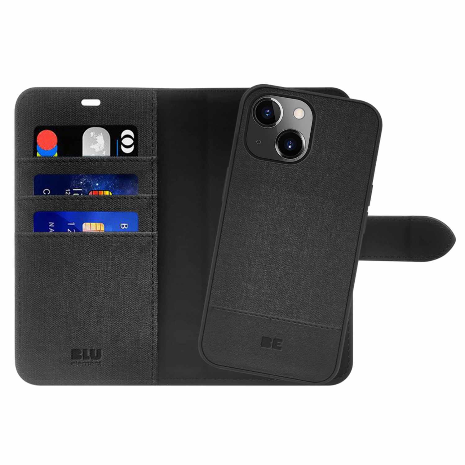 Blu Element Folio 2-in-1 Case Black for iPhone 13, iPhone 14, iPhone 15, iPhone 16e, iPhone 17e