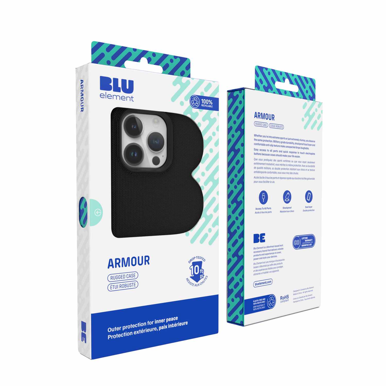 Blu Element Armour Rugged Case Bulk Packaging Black for iPhone 13, iPhone 14, iPhone 15, iPhone 16e, iPhone 17e