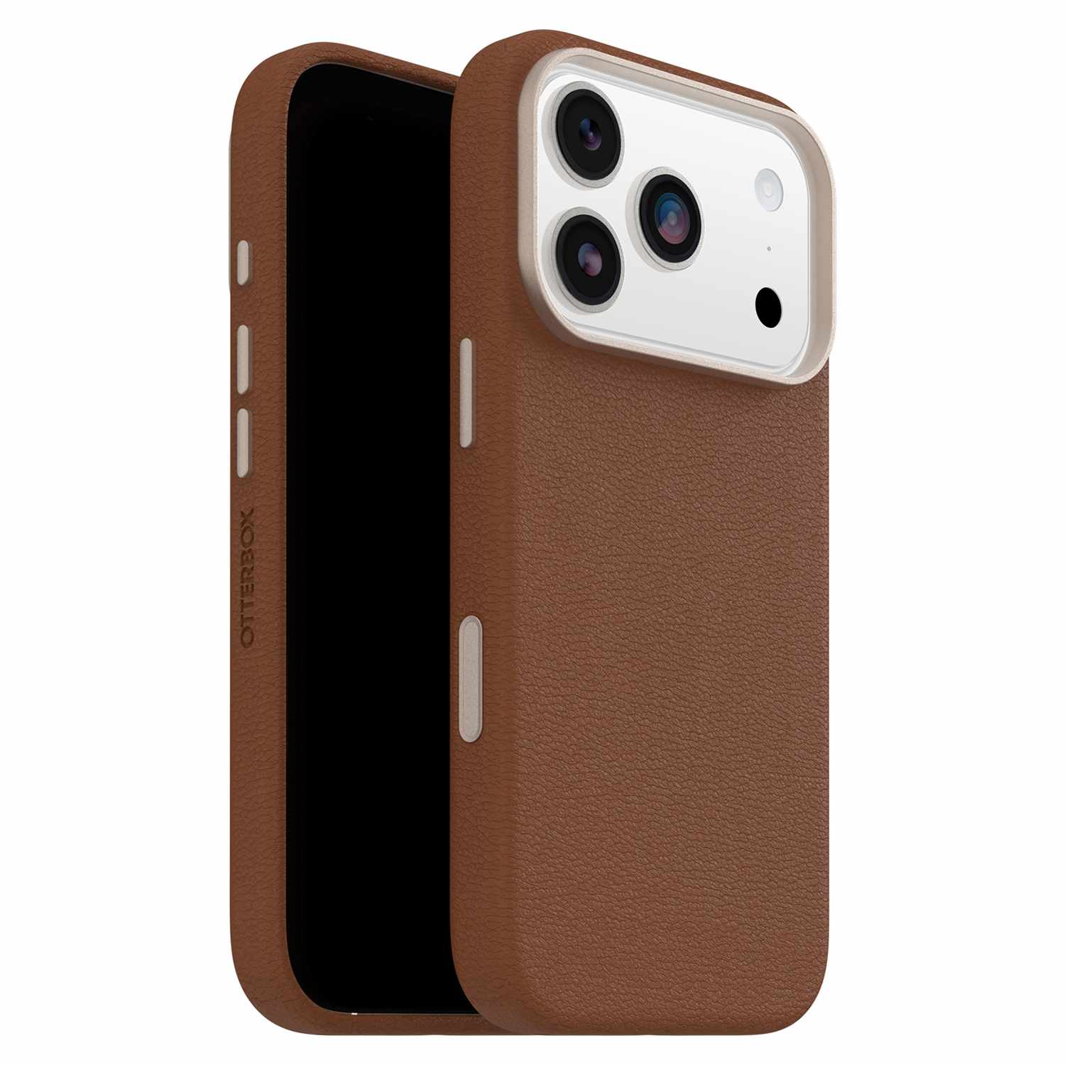 OtterBox Symmetry Cactus Leather MagSafe Case with Camera Control Dessert Saddle (Brown) for iPhone 17 Pro