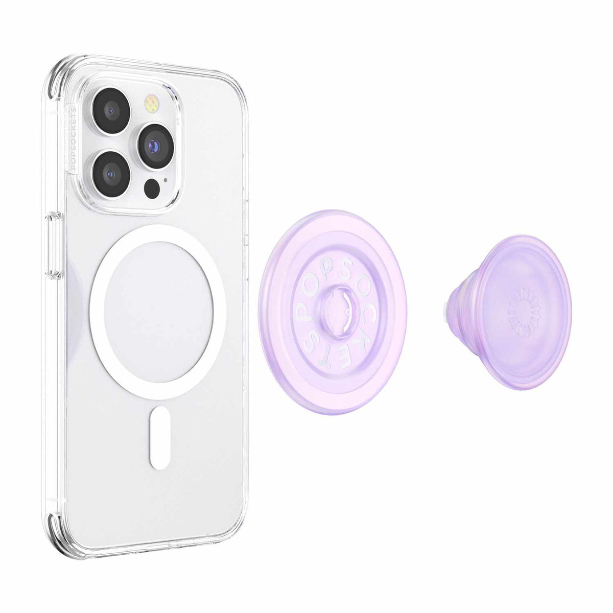 PopSockets PopGrip for MagSafe Round with Adapter Ring Opalescent Clear