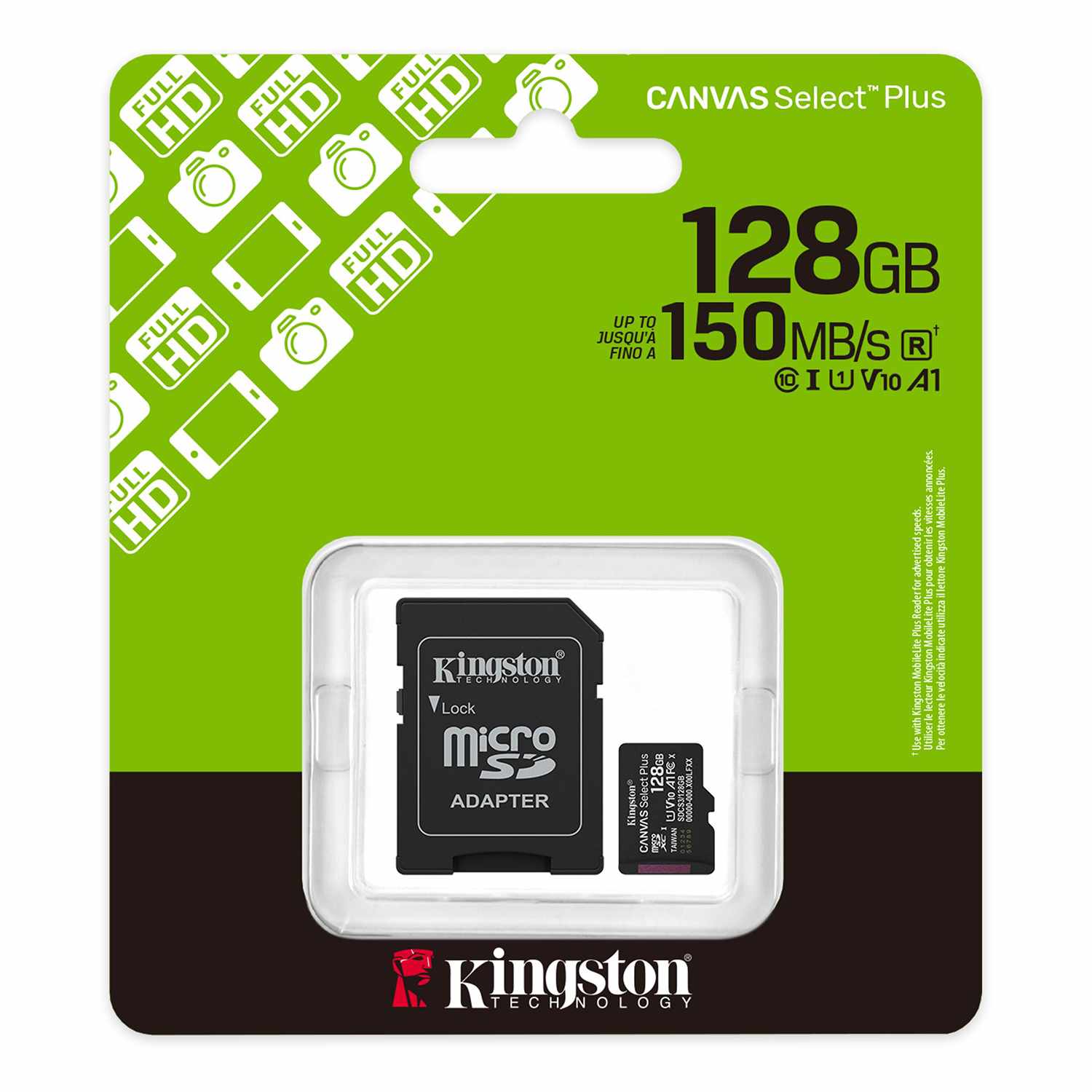 Kingston 128GB microSDXC Canvas Select Plus Gen3 150MB/s A1 Card withAdapter