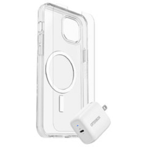 Otterbox - Protection+Power Kit (Symmetry+ with MagSafe Clear w/Trusted Glass Screen Protector and Wall Charger 20W White) for iPhone 14 Plus