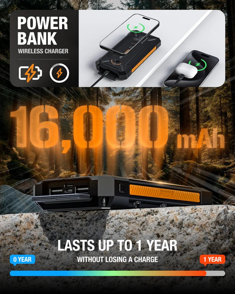 ToughTested - 16,000 MAH Solar Charger & Wireless Portable Power Bank - ROC16