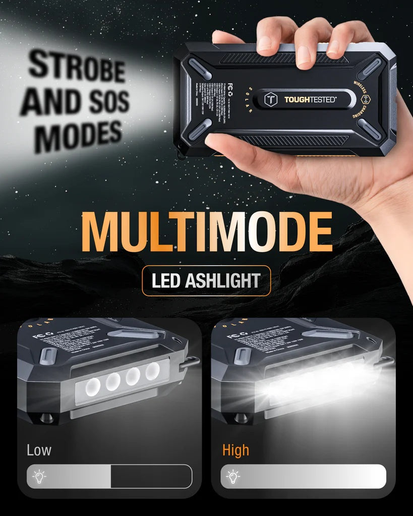 ToughTested - 16,000 MAH Solar Charger & Wireless Portable Power Bank - ROC16