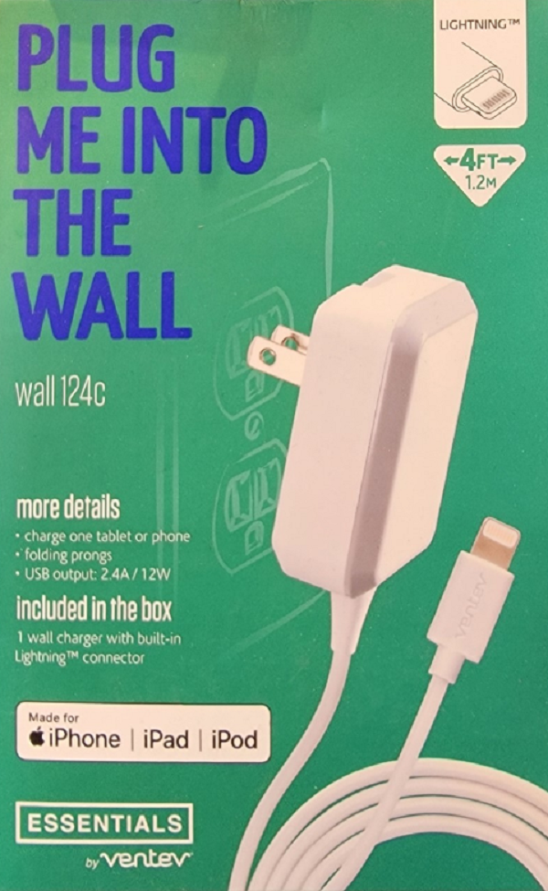 Ventev - Lightning Wall Charger and Cable 2.4A/12W