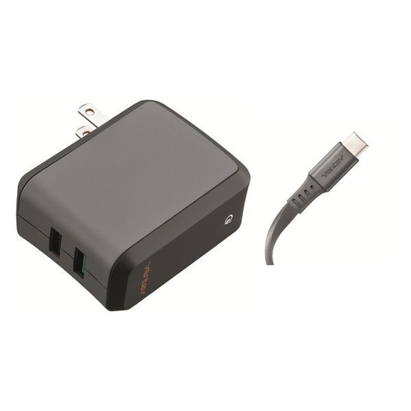 Ventev - Wall Charger Dual USB Qualcomm 3.0 with USB-C Cable Gray - Beyond Wireless Inc. Canada