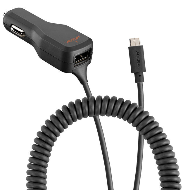 Ventev - Corded Car Charger with Extra Micro USB 3.4A Black - Beyond Wireless Inc. Canada