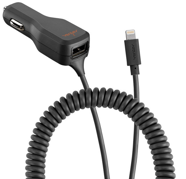 Ventev - Corded Car Charger with Extra Lightning 3.4A Black - Beyond Wireless Inc. Canada