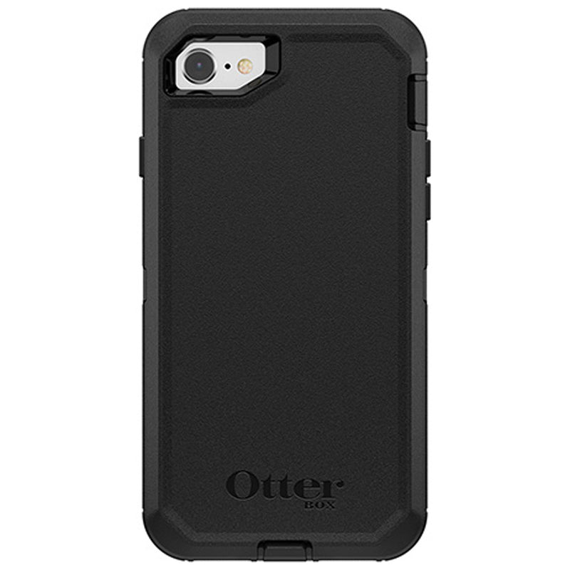 Black Otterbox Defender case for the iPhone SE 2022.