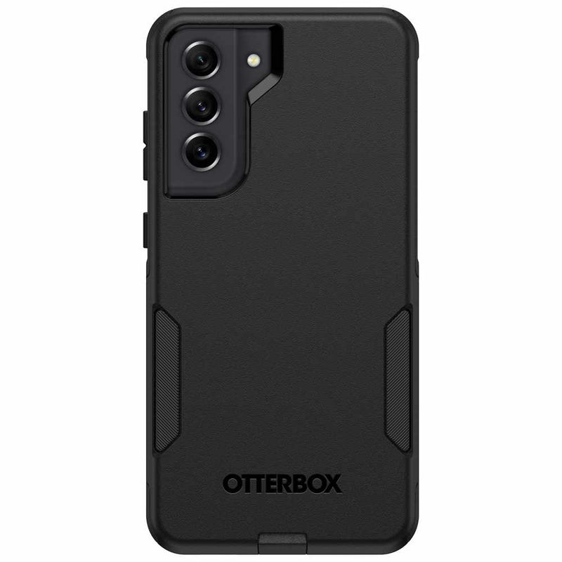 Black Otterbox commuter case for Samsung Galaxy S21 FE.