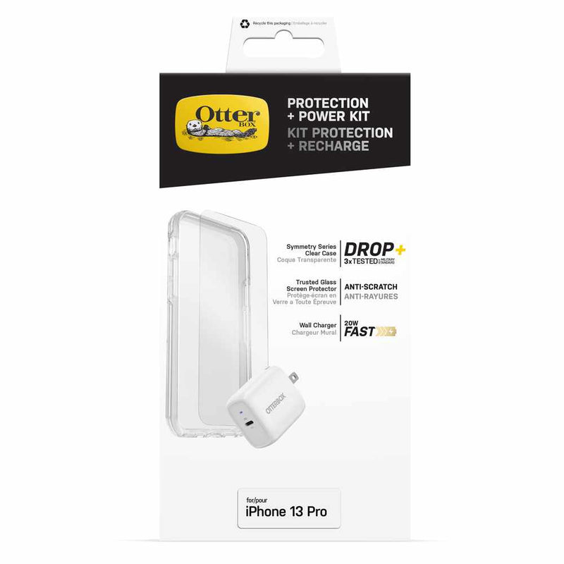 Otterbox - Protection+Power Kit (Symmetry Clear with Trusted Glass and Wall Charger 20W White) for iPhone 13 Pro